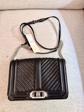 Rebecca Minkoff Small Love Crossbody Chevron Quilted Blk Leather NWT + Dust Bag